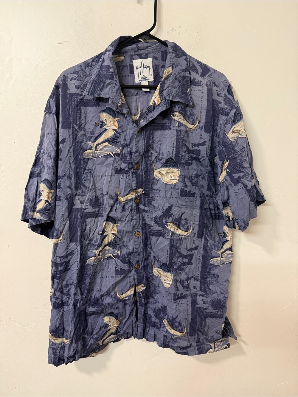 Guy Harvey Navy Blue Fish Print Camp Shirt